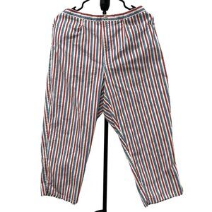 Russ Liz Claiborne Red White Blue Striped Cotton Cropped Pants Size 12
